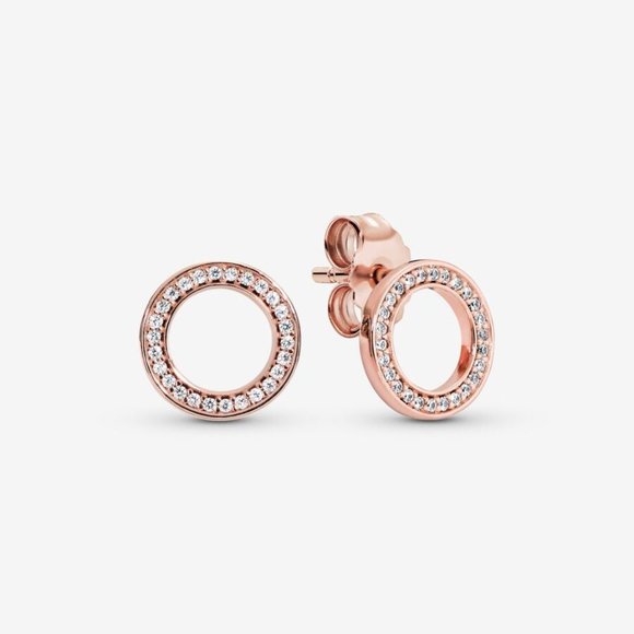 Pandora Sparkling Circle Stud Cubic Zirconia Earrings Rose Gold - Picture 2 of 7